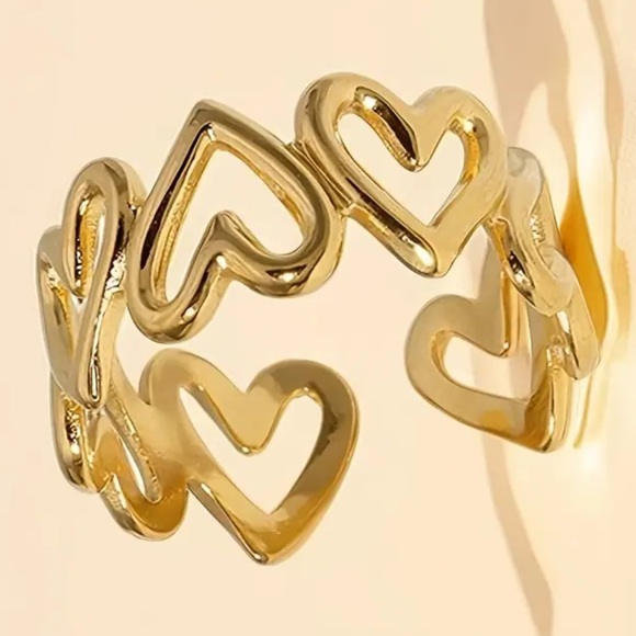 Open Heart Gold Ring Adjustable One Size Boutique - Picture 1 of 2
